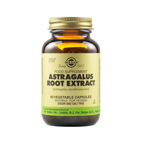 Solgar Astragalus 60 capsules supplement bottle with label, featuring natural herbal health product from Jag Couture London New York