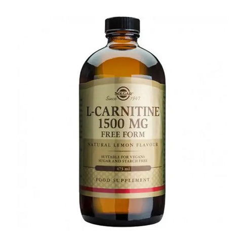Solgar L-Carnitine Liquid 1500mg in a 473ml bottle, displayed with the supplement label and branding from Jag Couture London New York