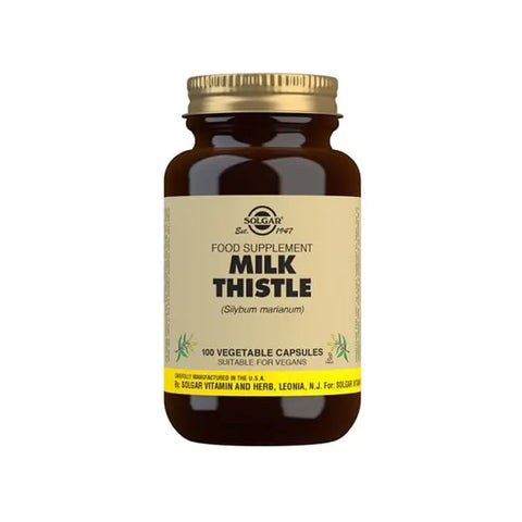 Solgar Milk Thistle 100 capsules bottle with label, dietary supplement from Jag Couture London - New York.