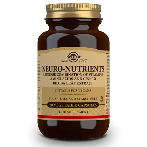 Solgar Neuro Nutrients 30 capsules supplement bottle with label, branded by Jag Couture London New York.