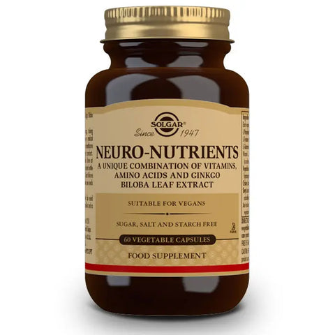 Solgar Neuro Nutrients 60 capsules bottle with label, dietary supplement designed to support brain health.