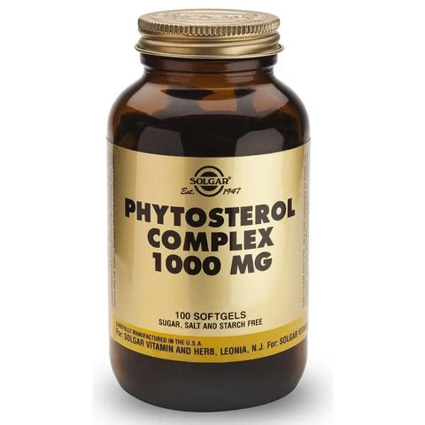 Solgar Phytosterol Complex 100 softgels supplement in a bottle, designed to support cholesterol health.