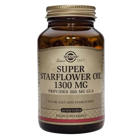Solgar Super Starflower Oil 1300mg softgels, dietary supplement bottle with 60 softgel capsules, from Jag Couture London New York