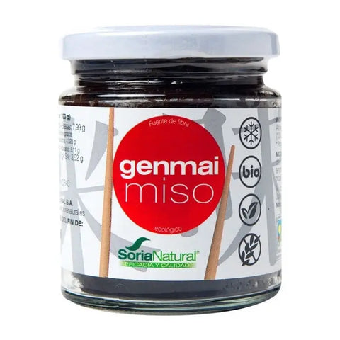 Soria Natural Genmai Miso 250g organic miso paste in a jar, showcasing traditional Japanese fermented soybean product.