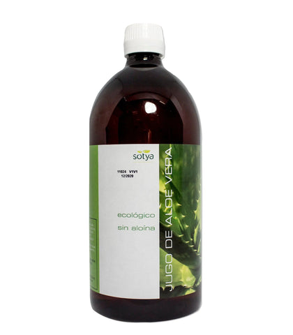 Sotya Jugo Aloe Vera 1-liter bottle by Jag Couture London New York, featuring a clear aloe vera beverage in a transparent bottle