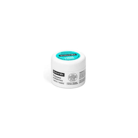 Suavinex pediatric balm for nose and lips in a 10ml tube, designed for gentle skin care, with branding from Jag Couture London New York.