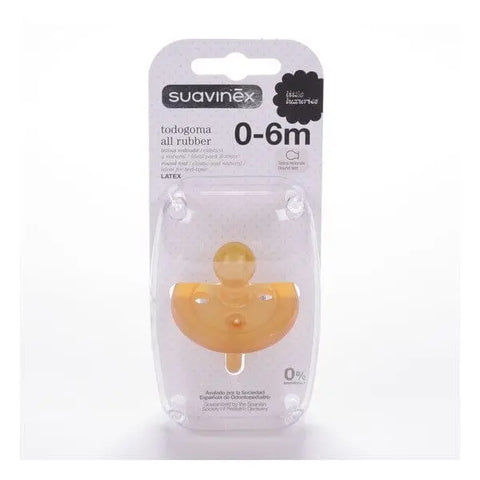 Suavinex Todogoma baby pacifier for 0-6 months, with soft silicone nipple and colorful design, designed for infants.