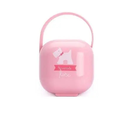 Pink Suavinex pacifier box by Jag Couture London New York, stylish storage container for baby pacifiers.