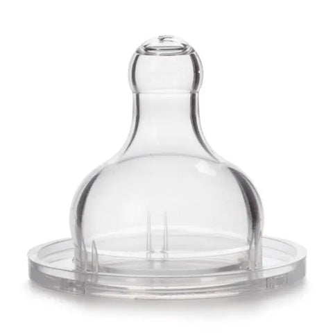 Silicone slow flow baby teats by Suavinex, set of 2, on a neutral background, designed for gentle feeding.