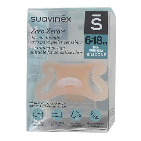 Suavinex Zero Zero Physio baby soother for 6-18 months, featuring a soft silicone teat and ergonomic design for comfort.