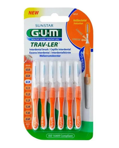 Sunstar Gum interdental brush 0.9mm Trav-Ler pack of 6, designed for effective interdental cleaning, by Jag Couture London New York.