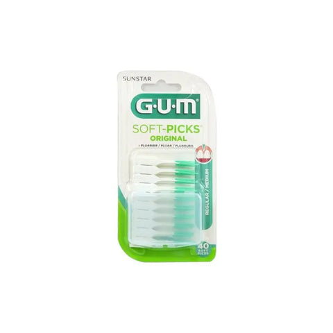 Sunstar Gum Soft Picks Regular Cleaner for dental cleaning, 40-piece pack, designed for gentle, effective oral hygiene.