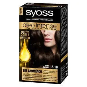 Syoss Olio Intense ammonia-free hair dye in 6.76 Cobrizo Ámbar, 5 pieces, showcasing the product packaging and color.