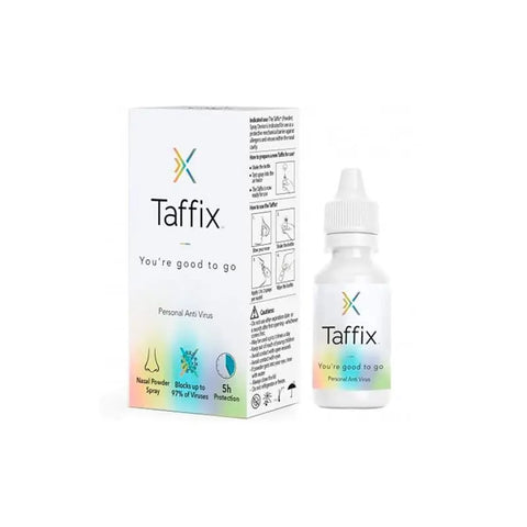 Taffix nasal spray 1g bottle by Jag Couture London New York, designed for anti-COVID nasal protection.