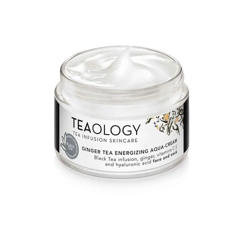 Teaology Ginger Tea Energizing Aqua-cream in a 50ml jar, featuring vibrant ginger and tea extract ingredients, by Jag Couture London New York