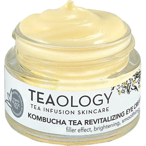 Teaology Kombucha Tea Revitalizing Eye Cream in 15ml jar, featuring fresh botanical ingredients for eye skin revitalization