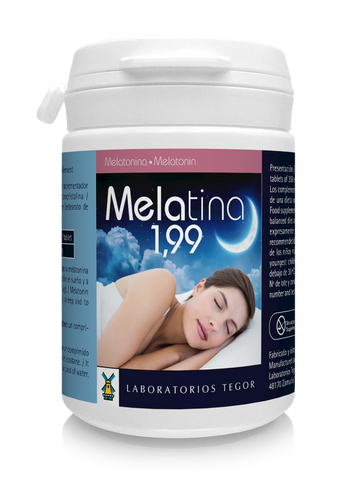 Tegor Melatina 1.99, 60 tablets by Jag Couture London New York, showing the packaging with tablets inside.