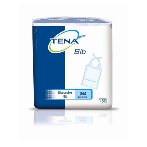 Disposable Tena Bibs by Jag Couture London and New York, 37x48 inches, pack of 150, shown in a clean, folded state.