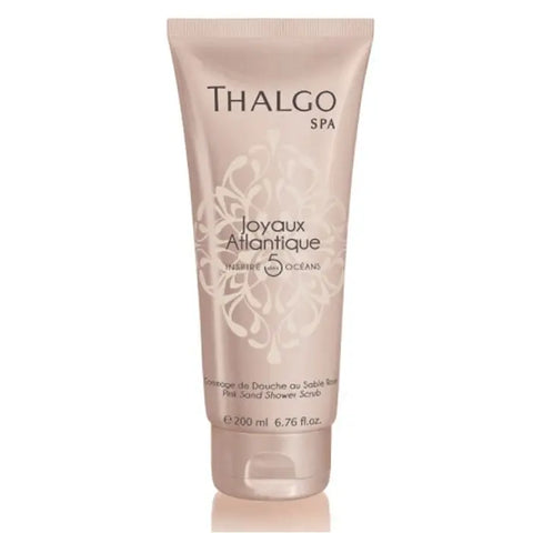 Thalgo Joyaux Atlantique Pink Sand Shower Sand in 200ml container, featuring pink sand texture and elegant packaging by Jag Couture London.