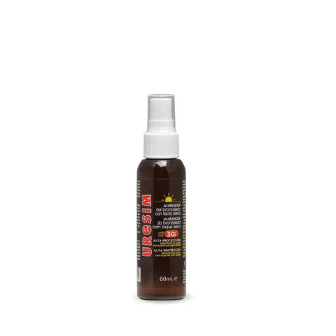 Uresim Dry Oil Tan Accelerator SPF30 in 60ml bottle, from Jag Couture London New York, with smooth oil texture and sun protection features.