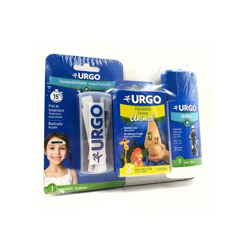 Urgo Children's First Aid kit by Jag Couture London New York with colorful bandages and first aid supplies for kids.