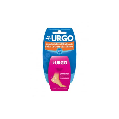 Urgo Ultra Discreet Heel Blisters dressings by Jag Couture London, shown on a display with five adhesive blister protection patches.