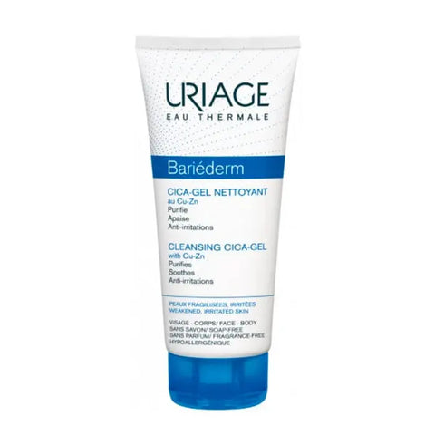 Uriage Bariéderm Cica-Cleansing Gel 200 ml, soothing skincare gel for sensitive skin, with gentle cleansing properties.