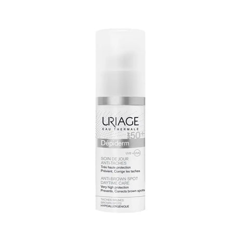 Uriage Dépiderm 30ml skincare product from Jag Couture London and New York, featuring a white and blue tube on a white background.
