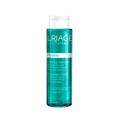 Uriage Hyséac Purifying Tonic 250ml bottle, gentle facial toner for oily and acne-prone skin, displayed with brand label.
