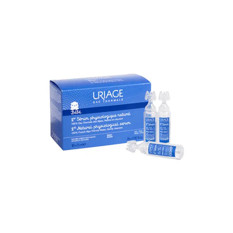 Uriage Isophy Physiological Serum 5ml in a clear bottle, displayed on a neutral background with branding details visible.