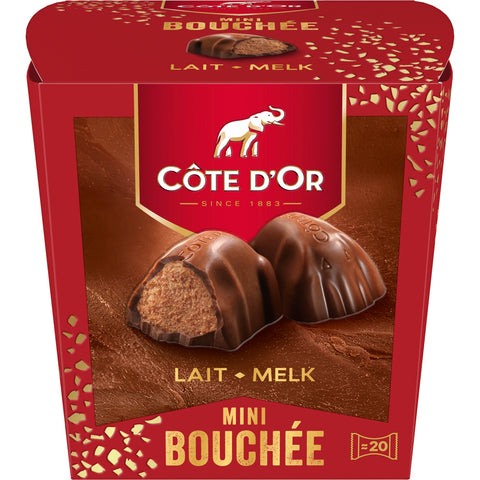 Cote d'Or Mini Bouchee milk chocolates in a gift box by Jag Couture London - New York, featuring assorted chocolate pieces.