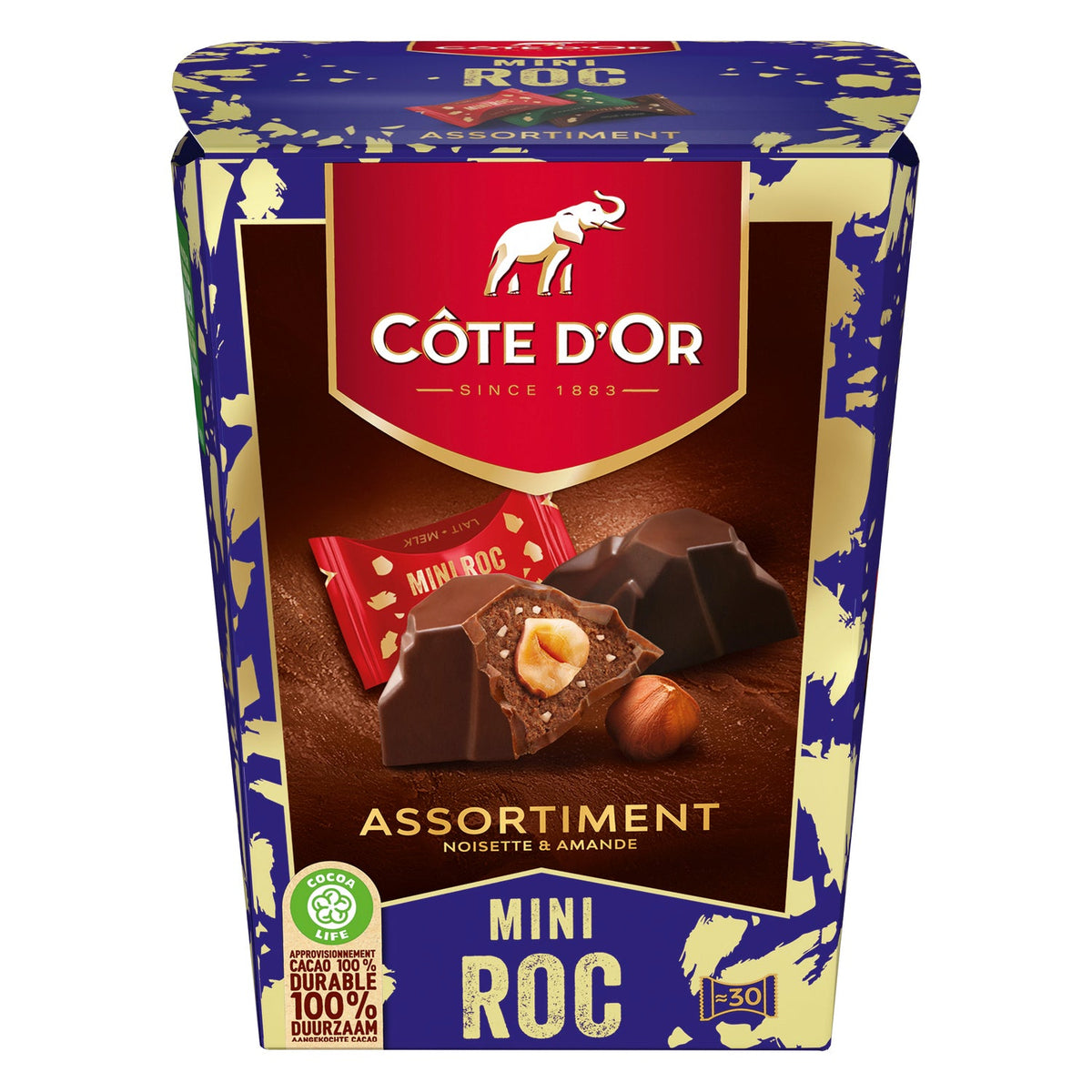Cote d'Or Mini Roc Assortment - smooth milk and dark chocolates with a whole hazelnut, soft praline and crispy pieces and caramel