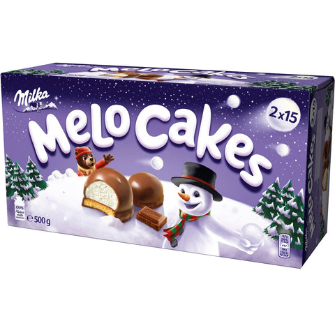Milka Melo Cakes by Jag Couture London and New York, marshmallow on biscuit base covered in milk chocolate, 2 packs of 15 pieces