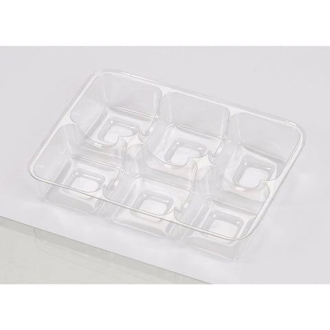 Clear 6 vacuum tray by Jag Couture London - New York, showing transparent plastic with six compartments for storage or organization.