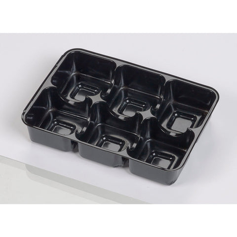 Black 6 vac tray by Jag Couture London - New York, featuring six compartments and sleek black design for organizing accessories.