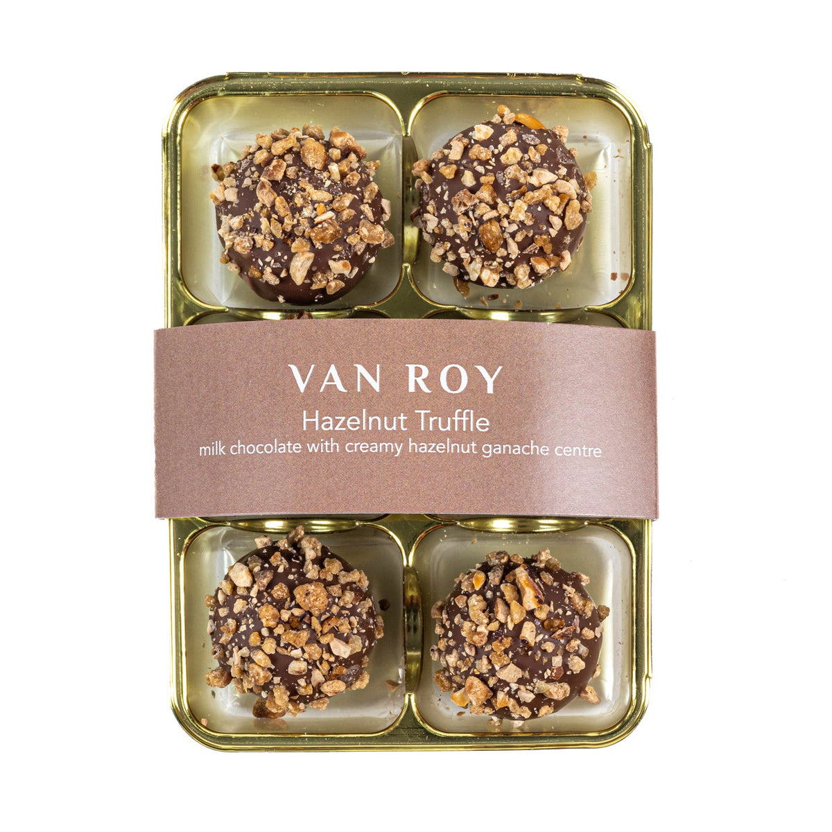 Van Roy 6 pack of hazelnut truffles in cello
