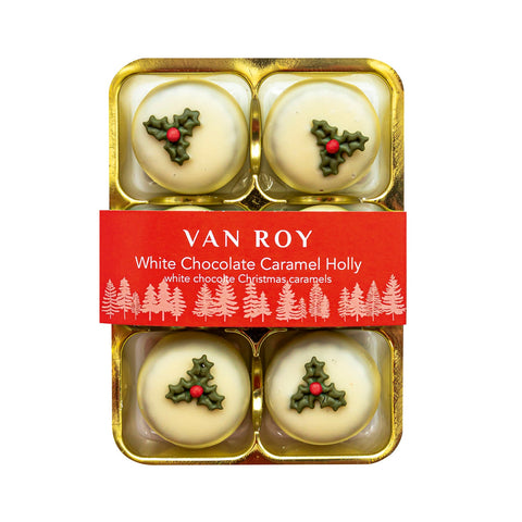 White chocolate Christmas caramels in a cello pack from Jag Couture London - New York, showcasing festive holiday confectionery.