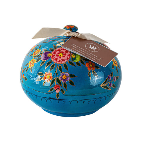 Bright Flowers design 6-inch bonbonniere by Jag Couture London with dark chocolate coated almonds and milk chocolate orange peel