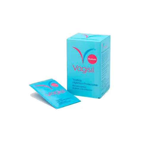Vagisil hygienic protective wipes, 12 units, from Jag Couture London New York, displayed on a clean surface.