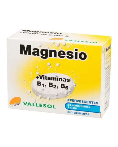 Effervescent Magnesium B supplement in 24 tablets by Vallesol, from Jag Couture London New York, shown in a clear box.