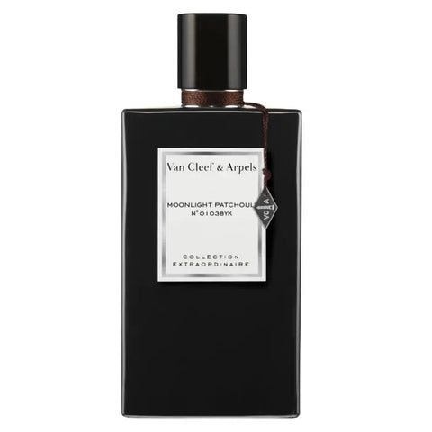 Van Cleef & Arpels Moonlight Patchouli perfume spray 75ml, elegant glass bottle with gold accents, showcasing the luxurious fragrance.