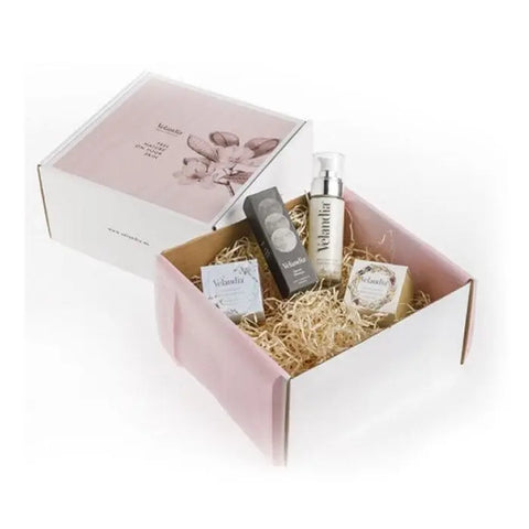 Velandia Beauty Vegan Box Set from Jag Couture London New York with four skincare products arranged neatly.