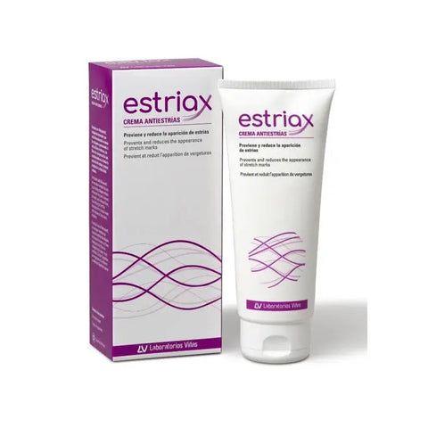 Viñas Estriax Anti-Stretch Marks Cream by Jag Couture London, 200ml bottle showing smooth skin and product label.