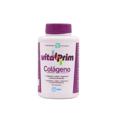 Vitalprim Collagen 180 tablets by Jag Couture London - New York, showing the bottle with tablets and product label.