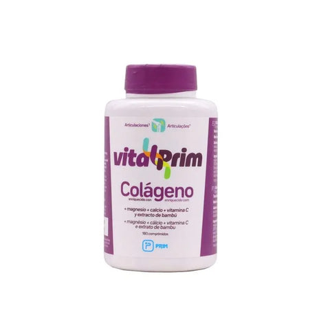 Vitalprim Collagen 180 tablets by Jag Couture London and New York, showing the bottle with tablets and product label.