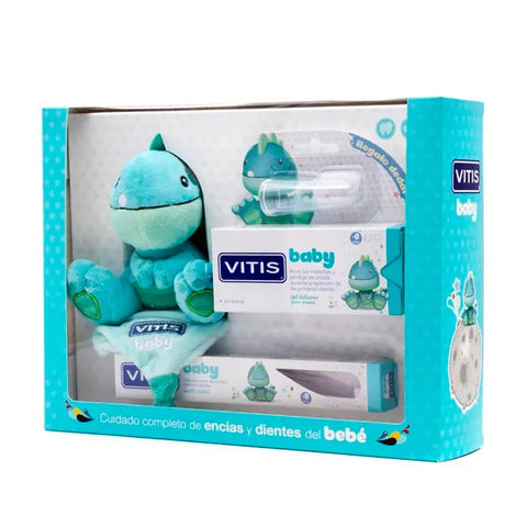 Vitis baby toothbrush, calm gel 30ml, gadget, and thimble set by Jag Couture London New York, designed for gentle oral care.