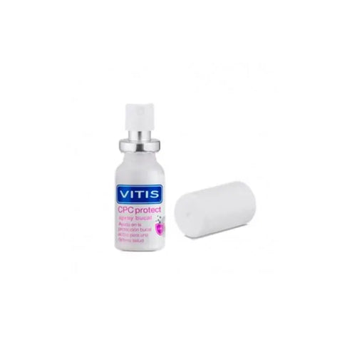 Vitis CPC Protect oral spray 15ml by Jag Couture London New York, showing the white spray bottle with blue label and cap