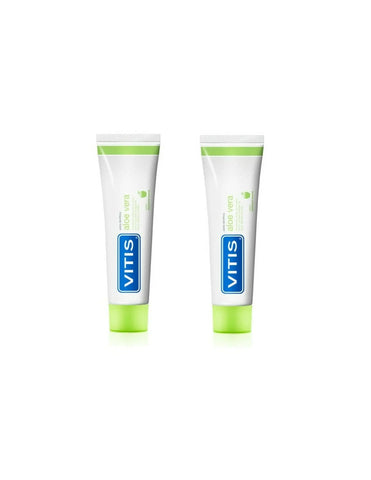 Vitis Duplo Aloe Vera Toothpaste with apple flavor, 2x150ml bottles plus 75ml free, by Jag Couture London New York.