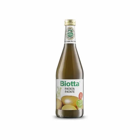 Vogel Biotta potato juice in a 500ml bottle, produced by Jag Couture London New York, with clear label and vibrant packaging.
