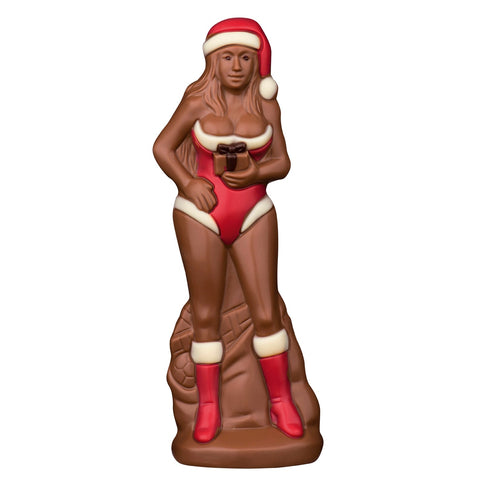 Decorated hollow milk chocolate Christmas woman in cello wrapping, 205mm, from Jag Couture London - New York.